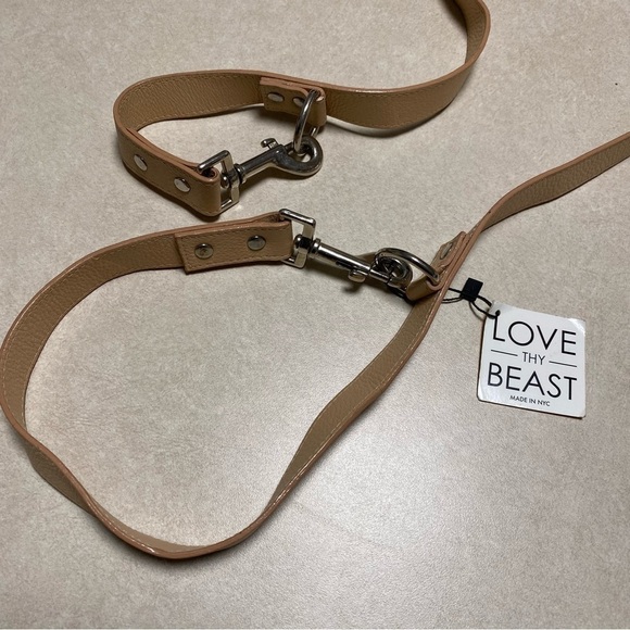 Love thy Beast Dog Leash OS Beige 100% Genuine Pebbled Leather Dog Leash NWT - Picture 4 of 10